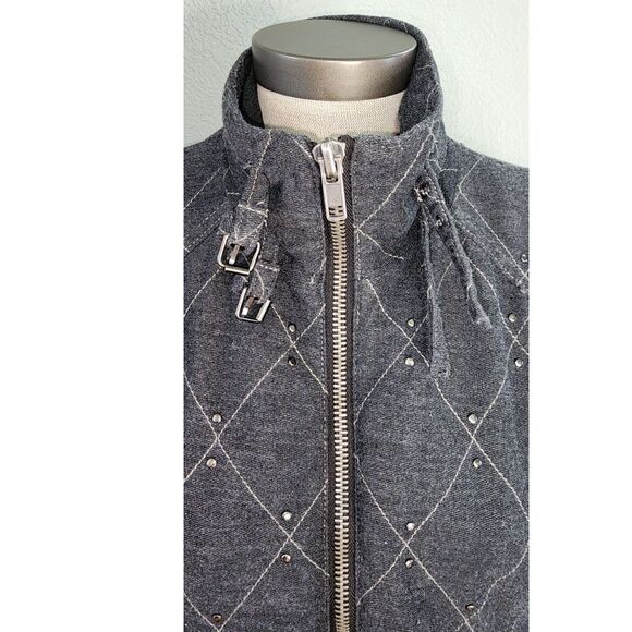 Free People Charcoal Grey Quilted Studded Zipper Jacket Size M - Picture 9 of 11